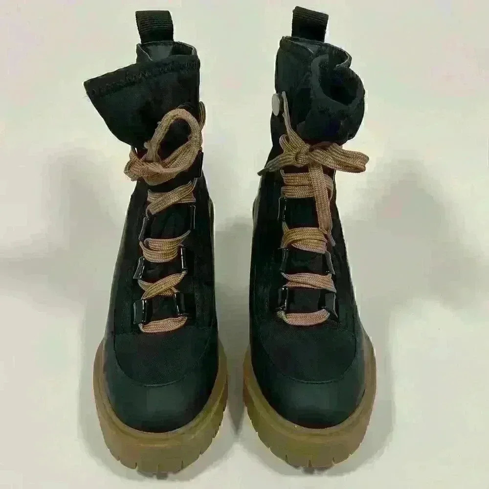 Dolce Vita Celida Lace-up Hiking Boot Lug Sole Block Heel Black Women Size 5 - Picture 4 of 10